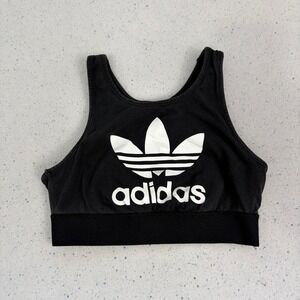 Adidas Originals Trefoil Sports Bra Crop Top‎ Black Logo Stretch Active Gym XS